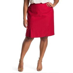 Calvin Klein Plus Bright Red Textured Suit Skirt Pencil Front Slits Festive NEW